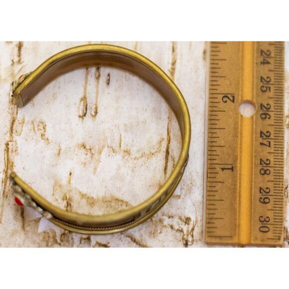 6 inch, Vintage Arabic Symbolic Gold Tone Cuff Bracelet - B18 - Picture 3 of 3